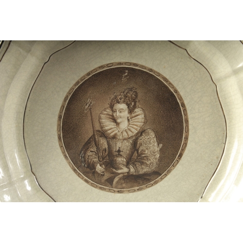 1089 - A PAIR OF 18TH CENTURY CIRCULAR PORTRAIT PLATES of Queens. 10.5ins diameter.