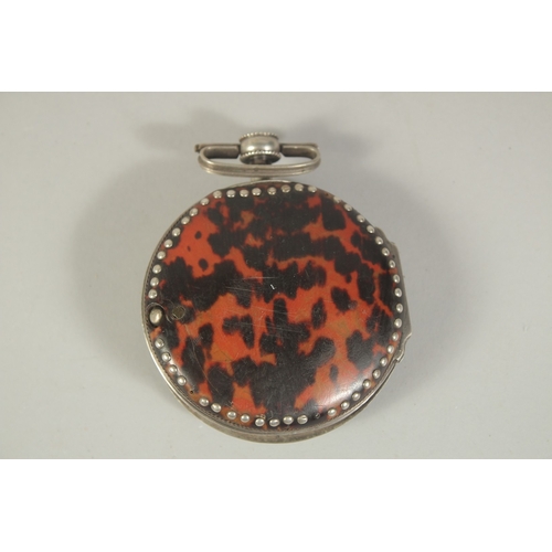 1641 - A SILVER POCKET WATCH VERGE, in a tortoiseshell case.