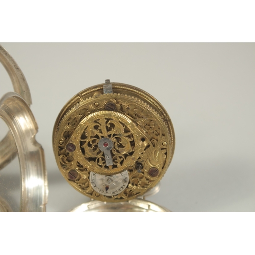 1641 - A SILVER POCKET WATCH VERGE, in a tortoiseshell case.