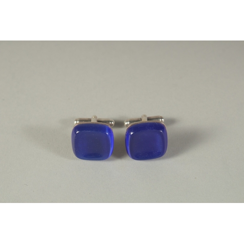 1649 - SIMION CARTER, A PAIR OF SILVER AND LAPIS CUFFLINKS, cased.