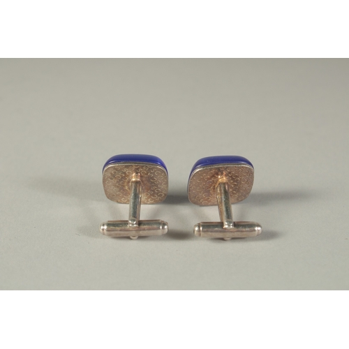 1649 - SIMION CARTER, A PAIR OF SILVER AND LAPIS CUFFLINKS, cased.