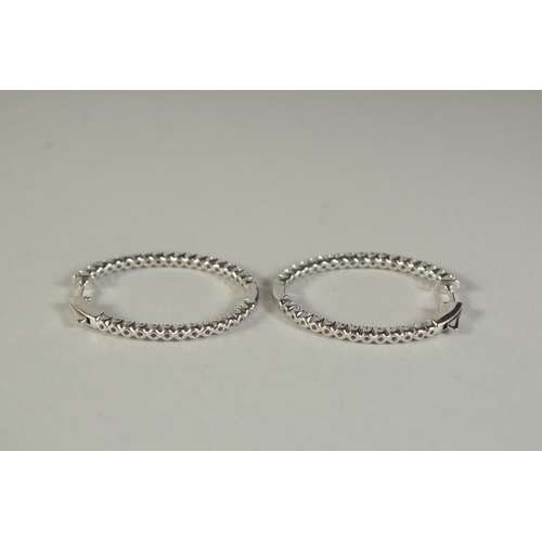 1775 - A PAIR OF WHITE GOLD AND DIAMOND HOOP EARRINGS.