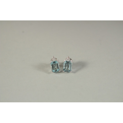 1778 - A PAIR OF 18CT WHITE GOLD, DIAMOND AND AQUAMARINE EAR STUDS.