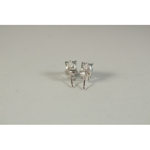 1778 - A PAIR OF 18CT WHITE GOLD, DIAMOND AND AQUAMARINE EAR STUDS.