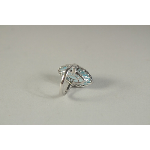 1782 - A GOOD 18CT WHITE GOLD, DIAMOND AND BLUE TOPAZ MARQUISE CUT RING.