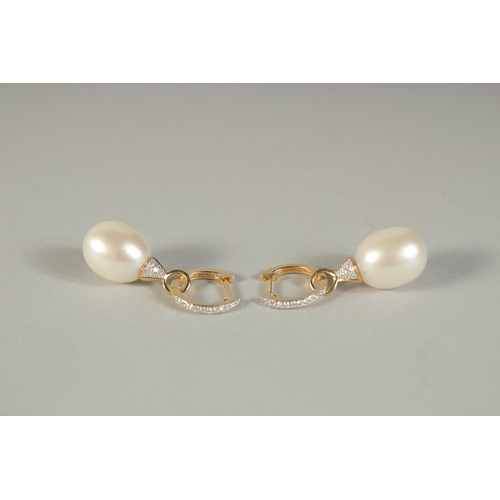 1783 - A PAIR OF 18CT YELLOW GOLD, DIAMOND AND PEARL EARRINGS.