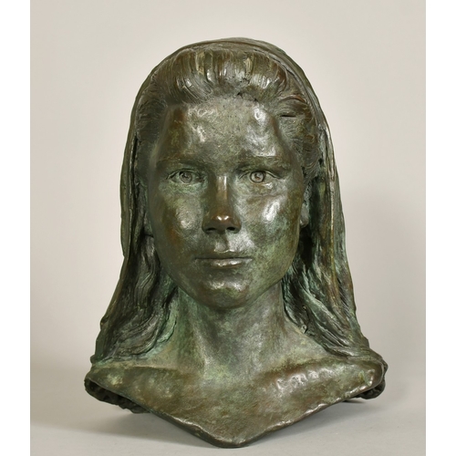 122 - Robert Hunt SPS Circa 1996, a bronze bust of a young woman, signed with initials, 13.5