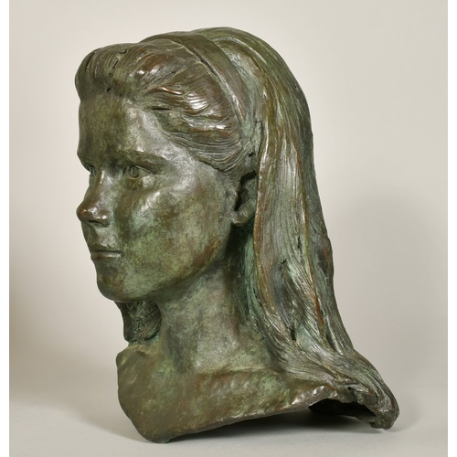 122 - Robert Hunt SPS Circa 1996, a bronze bust of a young woman, signed with initials, 13.5