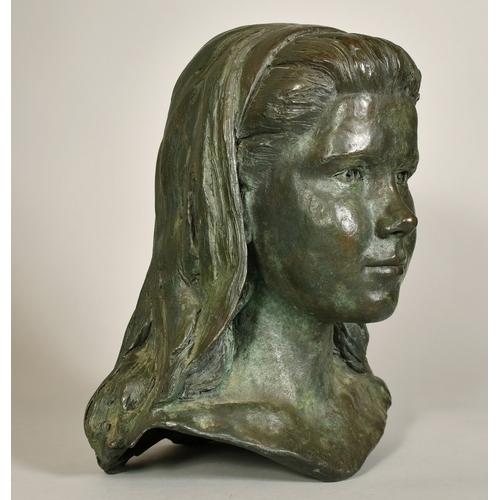 122 - Robert Hunt SPS Circa 1996, a bronze bust of a young woman, signed with initials, 13.5