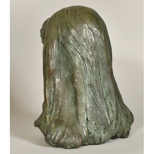 122 - Robert Hunt SPS Circa 1996, a bronze bust of a young woman, signed with initials, 13.5