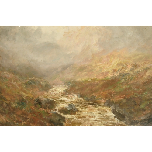 130 - Attributed to John Falconar Slater (1857-1937), a river landscape with mist shrouding nearby mountai... 