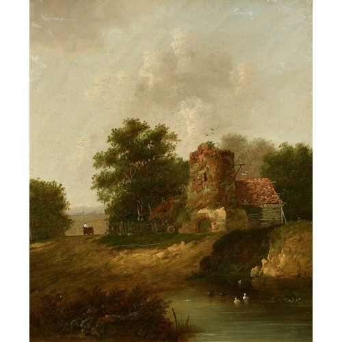 131 - Patrick Nasmyth (1787-1831), figure on a horse and cart by a country mill, oil on canvas, signed, 12... 