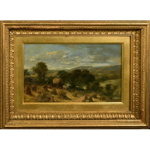 132 - Attributed to Edwin Meadows (late 19th Century), 'Harvesting in Wharfedale', oil on panel, inscripti... 