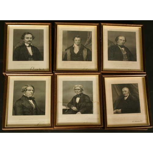 22 - A collection of twenty-nine mid-19th Century framed engravings of notable scientists with facsimile ... 