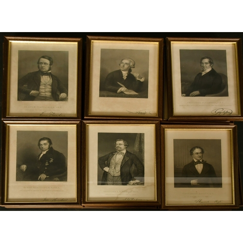 22 - A collection of twenty-nine mid-19th Century framed engravings of notable scientists with facsimile ... 