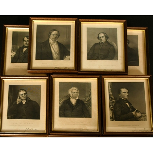 22 - A collection of twenty-nine mid-19th Century framed engravings of notable scientists with facsimile ... 