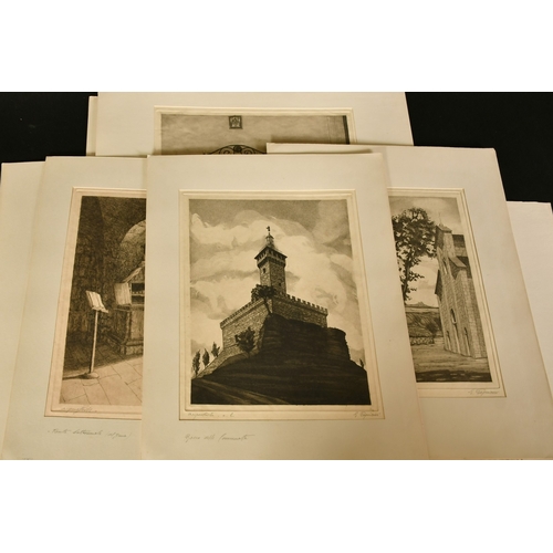 27 - Giuseppe Papiani, a group of eleven etchings depicting buildings and views relating to the life of M... 