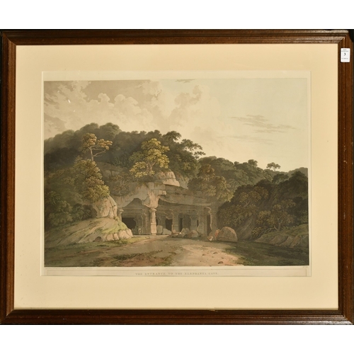 3 - Thomas and William Daniell, 'The Entrance to the Elephanta Cave', hand coloured aquatint, 18