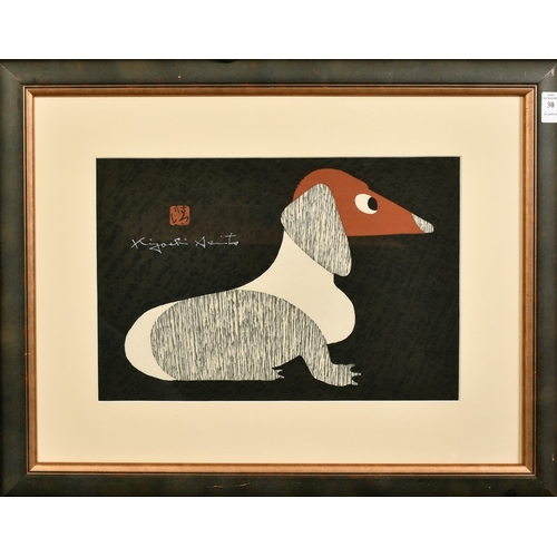 30 - Kiyoshi Saito (1907-1997), A Dachshund, woodcut, signed, visible size 9.75