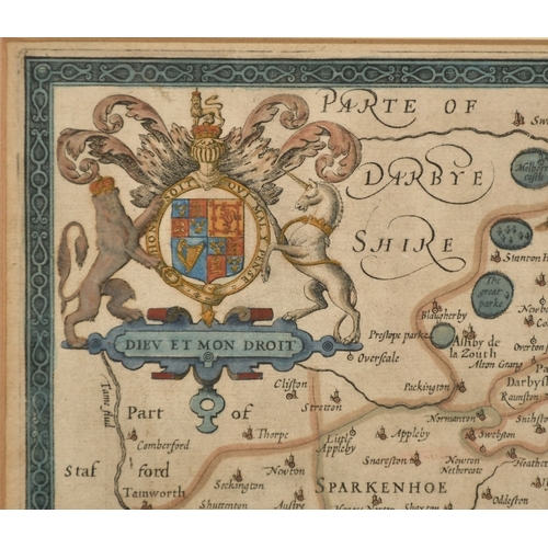 37 - John Speed, a 17th Century hand coloured map, 'Leicester both county and citie described, the honour... 