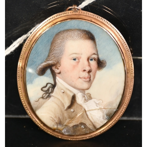 45 - Attributed to Philip Jean (1755-1802), a miniature portrait of a young gentleman, watercolour and bo... 