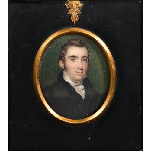 46 - English School, Circa 1820, a miniature portrait of gentleman, watercolour and bodycolour on ivory, ... 