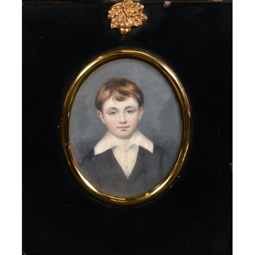 49 - English School, Circa 1843, a miniature portrait of a young boy, watercolour and bodycolour on ivory... 