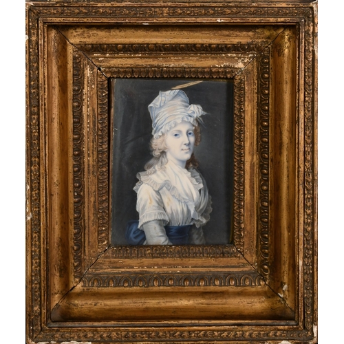 51 - Continental School, Circa 1780, a miniature portrait of a lady in a headdress, watercolour and bodyc... 