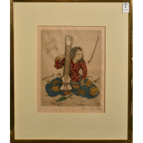 6 - After Elyse Ashe Lord, 'Indian Dilruba', hand coloured print with added pencil inscription, 9.75