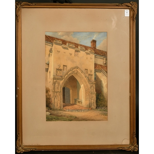 62 - Manner of John Sell Cotman, a medieval archway, watercolour, bears old label on backing board, 17