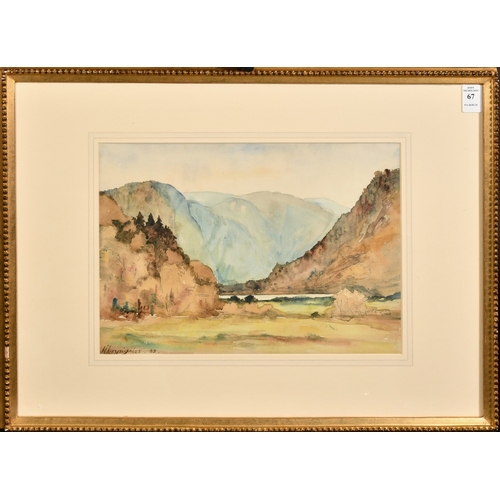 67 - Henri Harpignies (1819-1916), a lake in a mountainous valley, pencil and watercolour, signed and dat... 