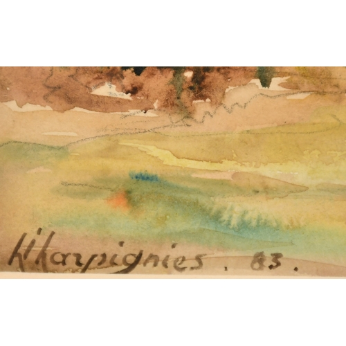 67 - Henri Harpignies (1819-1916), a lake in a mountainous valley, pencil and watercolour, signed and dat... 