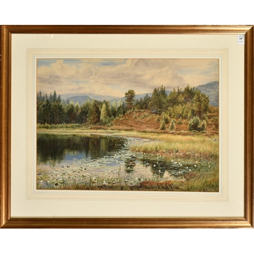 68 - Gertrude Martineau (1837-1924), a Pre-Raphaelite study of a pond at Aviemore, signed and dated 1883,... 