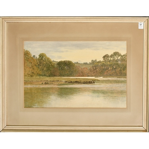 69 - Alfred Mitchell, expansive river landscape, watercolour, signed, 12