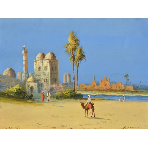 74 - B. Rappino, Early 20th Century, 'On the Nile', a pair of gouache views of figures and buildings on t... 