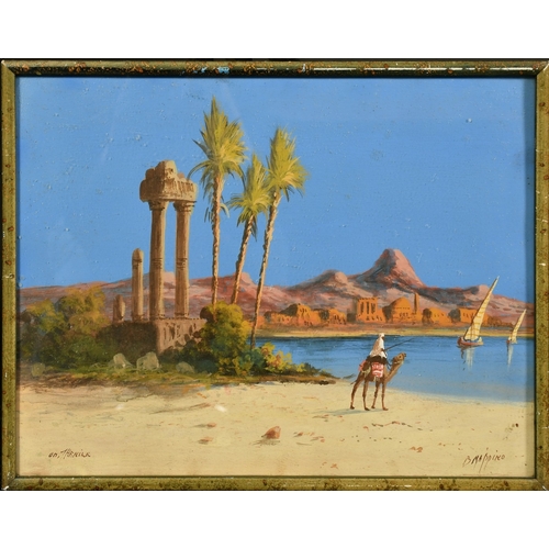 74 - B. Rappino, Early 20th Century, 'On the Nile', a pair of gouache views of figures and buildings on t... 