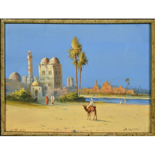 74 - B. Rappino, Early 20th Century, 'On the Nile', a pair of gouache views of figures and buildings on t... 