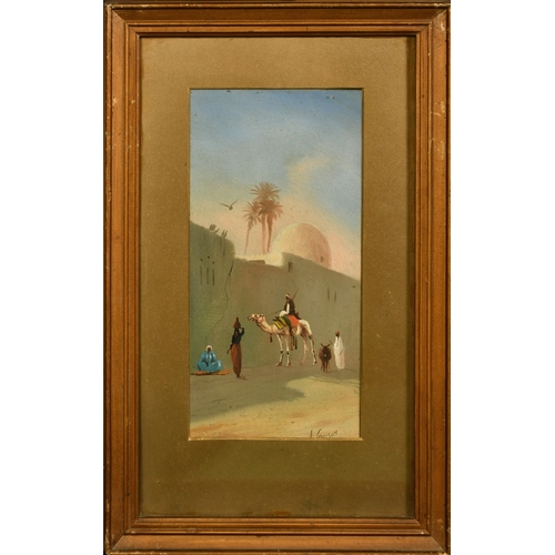 75 - John Coulson (19/20th Century), a pair of oil on board scenes of figures and camels in a North Afric... 