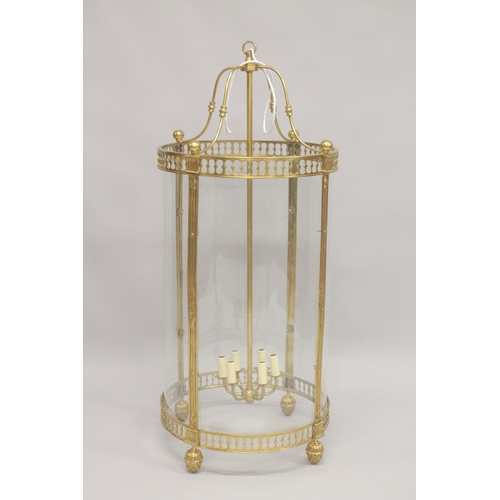 1008 - A VERY GOOD LARGE GILT CIRCULAR LANTERN. 4ft high x 1ft 9ins diameter.