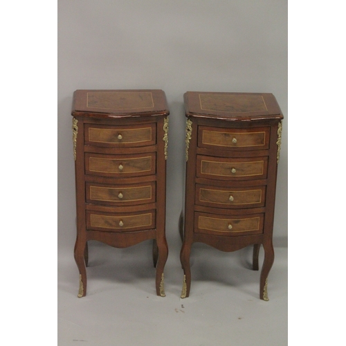 1015 - A PAIR OF LOUIS XVI DESIGN FOUR DRAWER BEDSIDE CHESTS. 2ft 6ins high x 1ft 2ins wide.