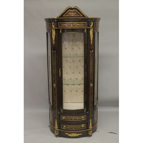 1016 - A LOUIS XVI DESIGN INLAID BOWFRONTED VITRINE with two glass shelves. 6ft 3ins high x 2ft 7ins wide.... 