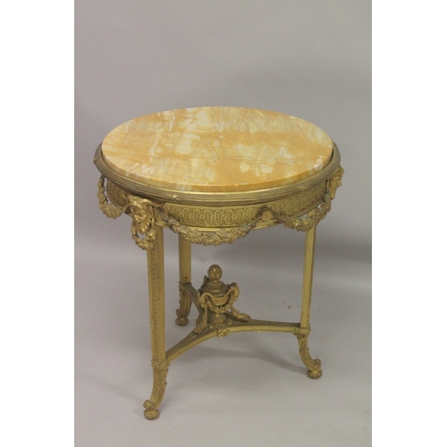 1034 - A GOOD EARLY / MID CENTURY CONTINENTAL ORMOLU AND MARBLE GUERIDON with a circular Giallo Siena marbl... 