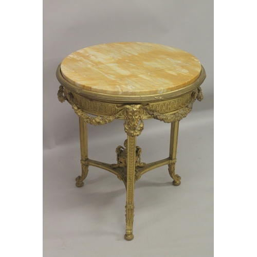 1034 - A GOOD EARLY / MID CENTURY CONTINENTAL ORMOLU AND MARBLE GUERIDON with a circular Giallo Siena marbl... 