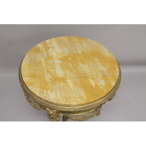 1034 - A GOOD EARLY / MID CENTURY CONTINENTAL ORMOLU AND MARBLE GUERIDON with a circular Giallo Siena marbl... 