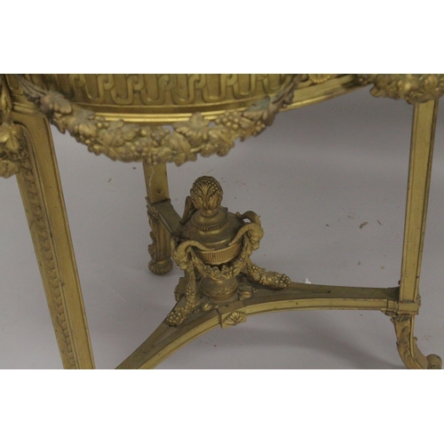 1034 - A GOOD EARLY / MID CENTURY CONTINENTAL ORMOLU AND MARBLE GUERIDON with a circular Giallo Siena marbl... 