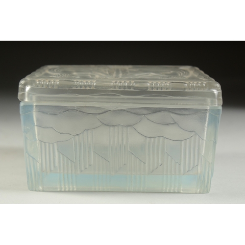 1058 - A CASTELLANI FRENCH OPALINE RECTANGULAR BOX AND COVER, the lid with two figures. 4.75ins.