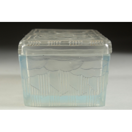 1058 - A CASTELLANI FRENCH OPALINE RECTANGULAR BOX AND COVER, the lid with two figures. 4.75ins.