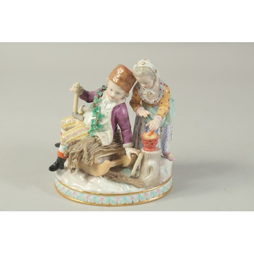 1070 - A MEISSEN GROUP EMBLEMATIC OF WINTER, first modelled by Carl Schoenheit. Circa. 1860.  14.5cm high. ... 