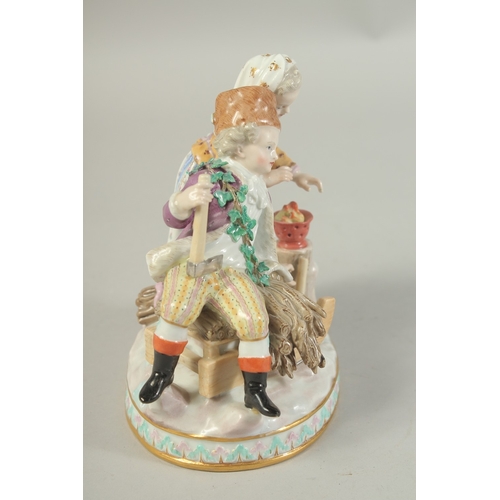 1070 - A MEISSEN GROUP EMBLEMATIC OF WINTER, first modelled by Carl Schoenheit. Circa. 1860.  14.5cm high. ... 