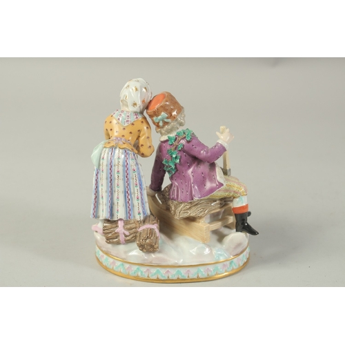 1070 - A MEISSEN GROUP EMBLEMATIC OF WINTER, first modelled by Carl Schoenheit. Circa. 1860.  14.5cm high. ... 